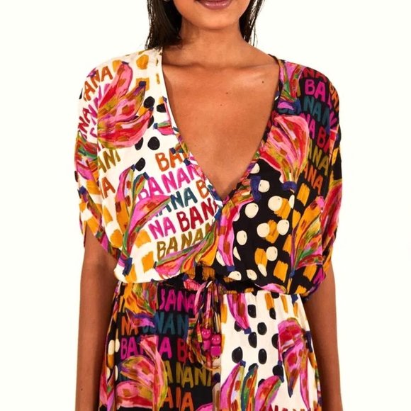 FARM Rio Half and Half Bananatic Print Maxi Dress Tropical Dopamine Dressing - Picture 6 of 16